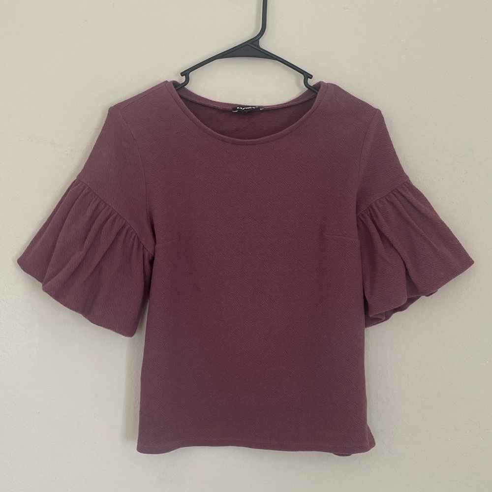 Express Plum Ruffle Sleeve Blouse - Picture 3 of 10